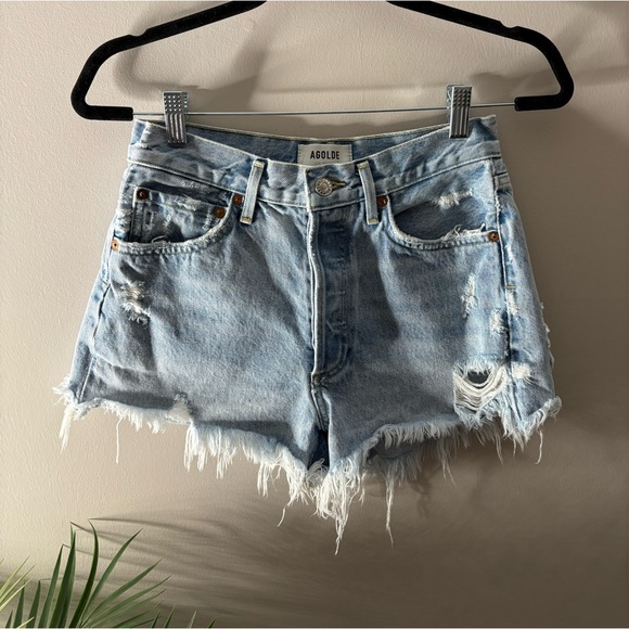 Agolde Parker Vintage Cut Off Rigid Cotton Denim Shorts - Picture 2 of 5